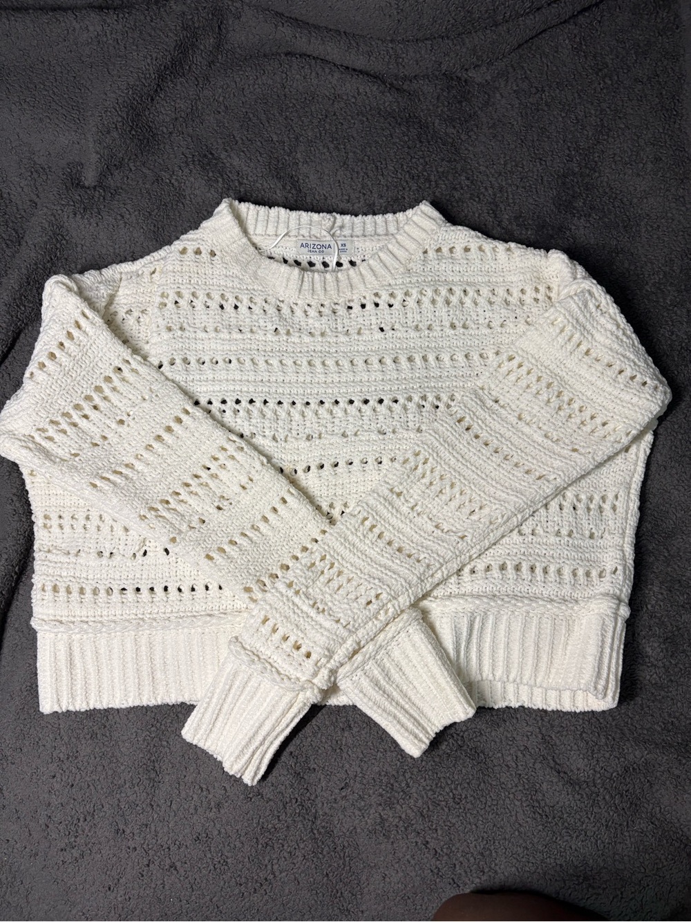 Arizona Jean Company Cream Open-Knit Crewneck Sweater